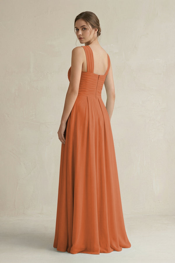 Cross Halter Chiffon A - Line Pleated Bridesmaid Dress in Terracotta - SHE IS ME Bridesmaid Dresses