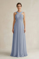 Cross Halter Chiffon A - Line Pleated Bridesmaid Dress in Twilight - SHE IS ME Bridesmaid Dresses