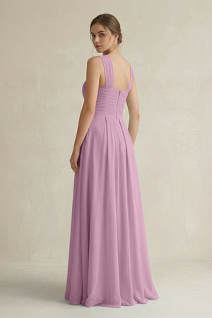Cross Halter Chiffon A - Line Pleated Bridesmaid Dress in Wisteria - SHE IS ME Bridesmaid Dresses