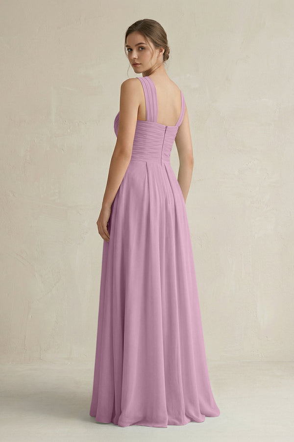 Cross Halter Chiffon A - Line Pleated Bridesmaid Dress in Wisteria - SHE IS ME Bridesmaid Dresses