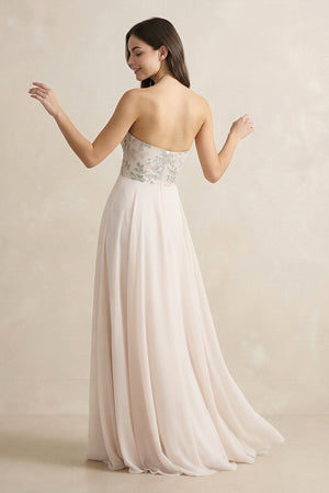 Floral Sweetheart Corset A - Line Chiffon Bridesmaid Dress - SHE IS ME Bridesmaid Dresses
