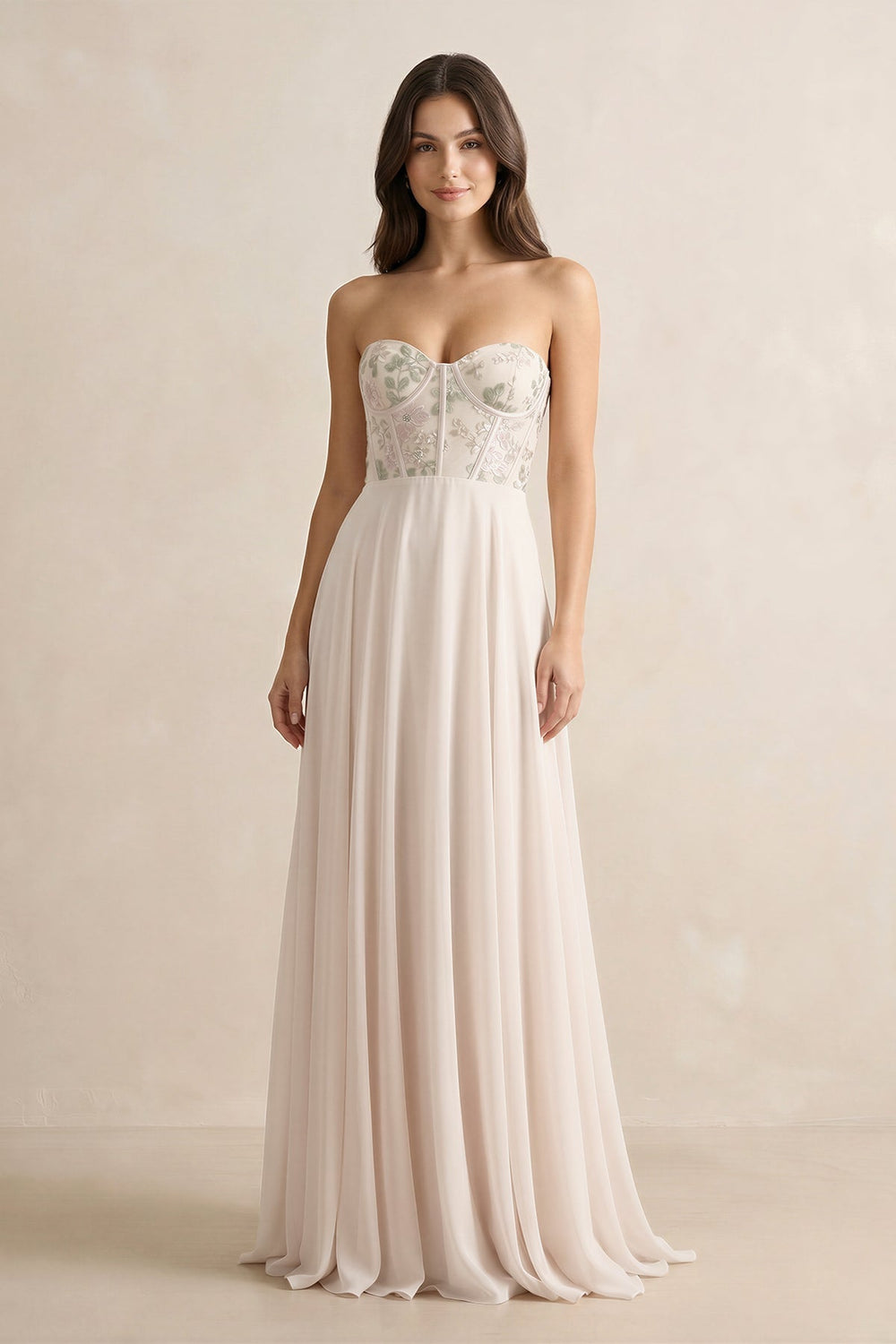 Floral Sweetheart Corset A - Line Chiffon Bridesmaid Dress - SHE IS ME Bridesmaid Dresses