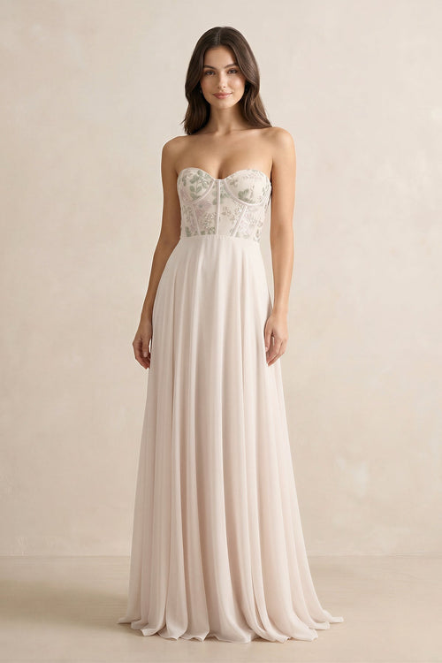 Floral Sweetheart Corset A - Line Chiffon Bridesmaid Dress - SHE IS ME Bridesmaid Dresses