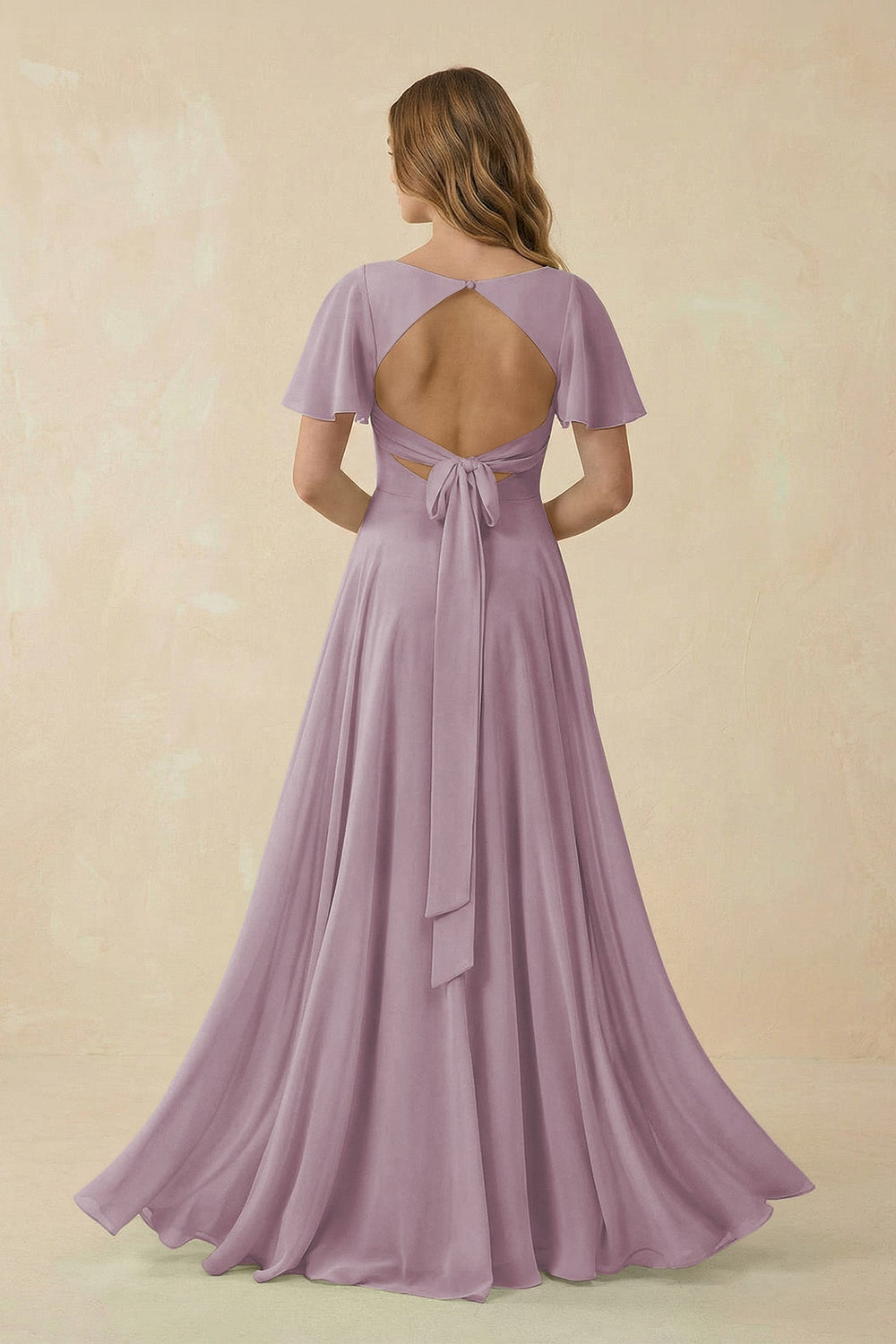 Flutter Sleeve V - Neck Chiffon A - Line Bridesmaid Dress in Dusk - SHE IS ME Bridesmaid Dresses