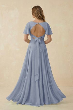 Flutter Sleeve V - Neck Chiffon A - Line Bridesmaid Dress in Twilight - SHE IS ME Bridesmaid Dresses