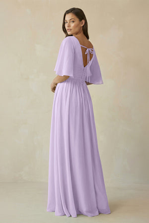 Half Sleeve V - Neck A - Line Chiffon Bridesmaid Gown in Lavender - SHE IS ME Bridesmaid Dresses