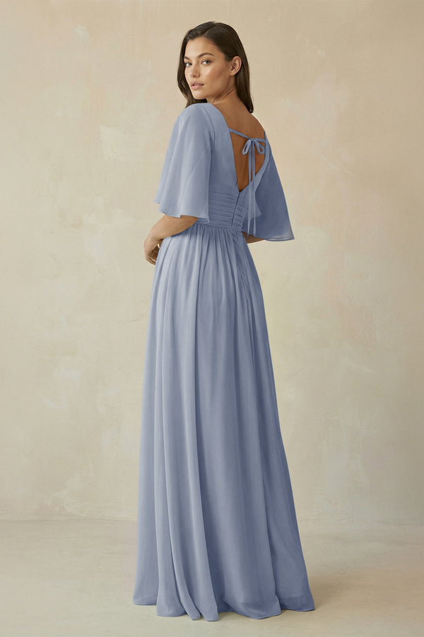 Half Sleeve V - Neck A - Line Chiffon Bridesmaid Gown in Twilight - SHE IS ME Bridesmaid Dresses