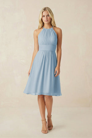 Halter A - Line Chiffon Midi Bridesmaid Dress - SHE IS ME Bridesmaid Dresses