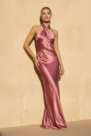 Halter Backless Maxi Dress in Mulberry - SHE IS ME