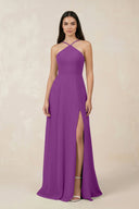 Halter Chiffon A - Line Bridesmaid Dress With Slit in Amethyst - SHE IS ME Bridesmaid Dresses