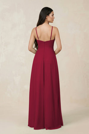 Halter Chiffon A - Line Bridesmaid Dress With Slit in Berry - SHE IS ME Bridesmaid Dresses