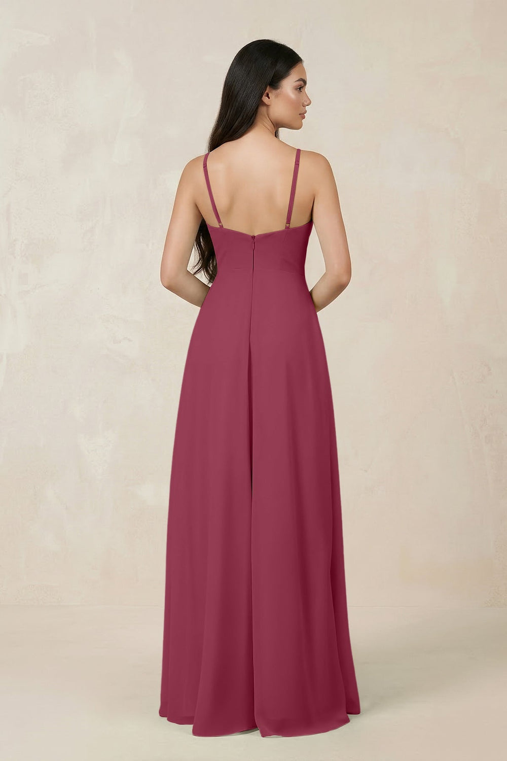 Halter Chiffon A - Line Bridesmaid Dress With Slit in Desert Rose - SHE IS ME Bridesmaid Dresses