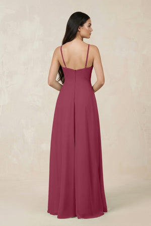 Halter Chiffon A - Line Bridesmaid Dress With Slit in Desert Rose - SHE IS ME Bridesmaid Dresses