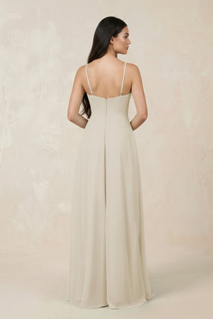 Halter Chiffon A - Line Bridesmaid Dress With Slit in Dove Gray - SHE IS ME Bridesmaid Dresses