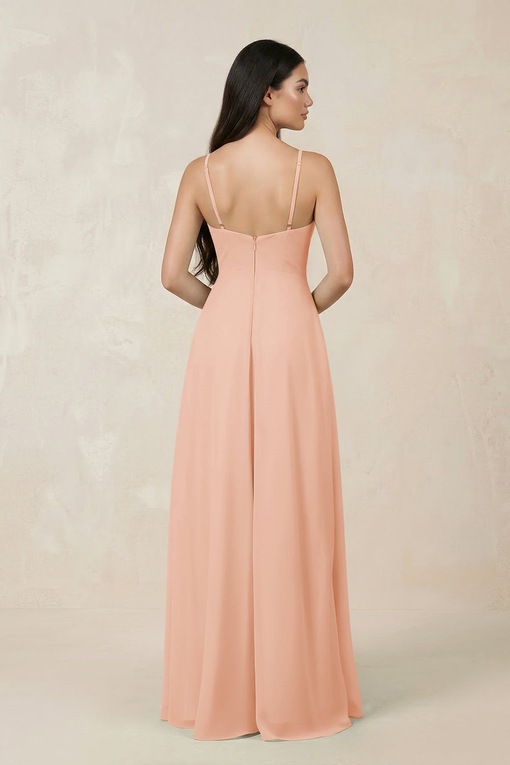 Halter Chiffon A - Line Bridesmaid Dress With Slit in English Rose - SHE IS ME Bridesmaid Dresses