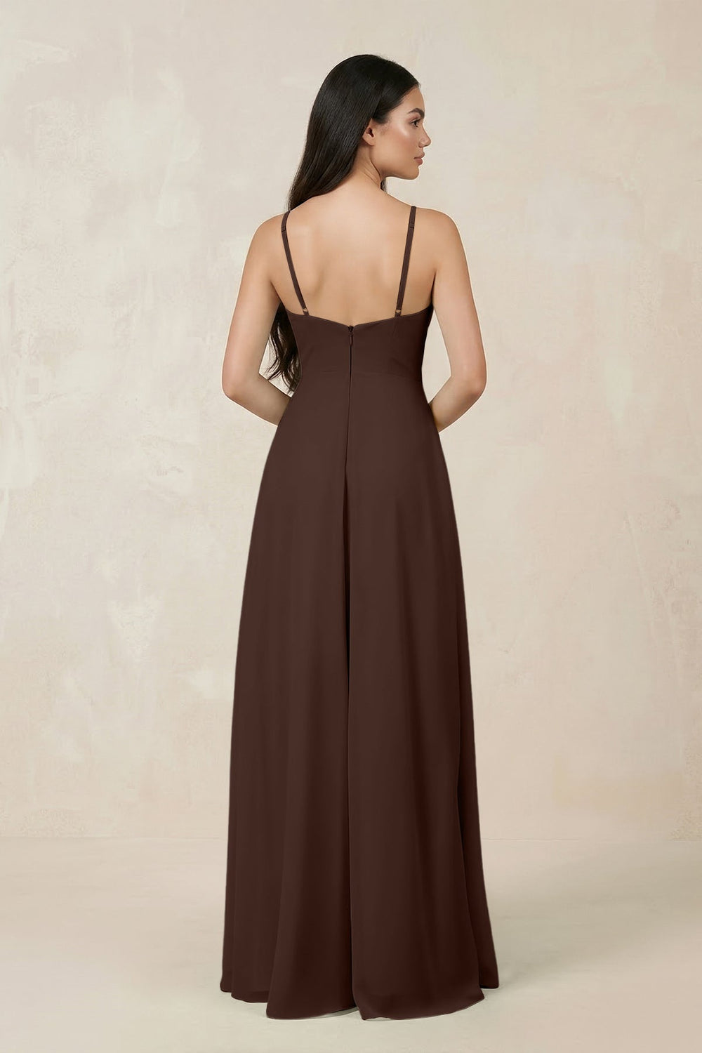Halter Chiffon A - Line Bridesmaid Dress With Slit in Espresso - SHE IS ME Bridesmaid Dresses