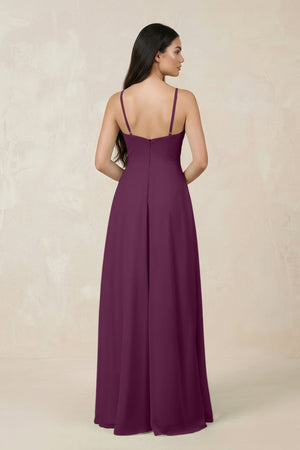 Halter Chiffon A - Line Bridesmaid Dress With Slit in Fig - SHE IS ME Bridesmaid Dresses