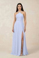 Halter Chiffon A - Line Bridesmaid Dress With Slit in Ice - SHE IS ME Bridesmaid Dresses
