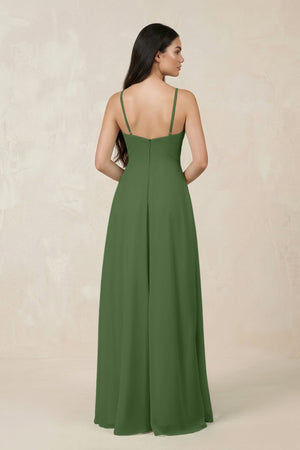 Halter Chiffon A - Line Bridesmaid Dress With Slit in Moss - SHE IS ME Bridesmaid Dresses
