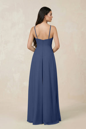 Halter Chiffon A - Line Bridesmaid Dress With Slit in Navy - SHE IS ME Bridesmaid Dresses