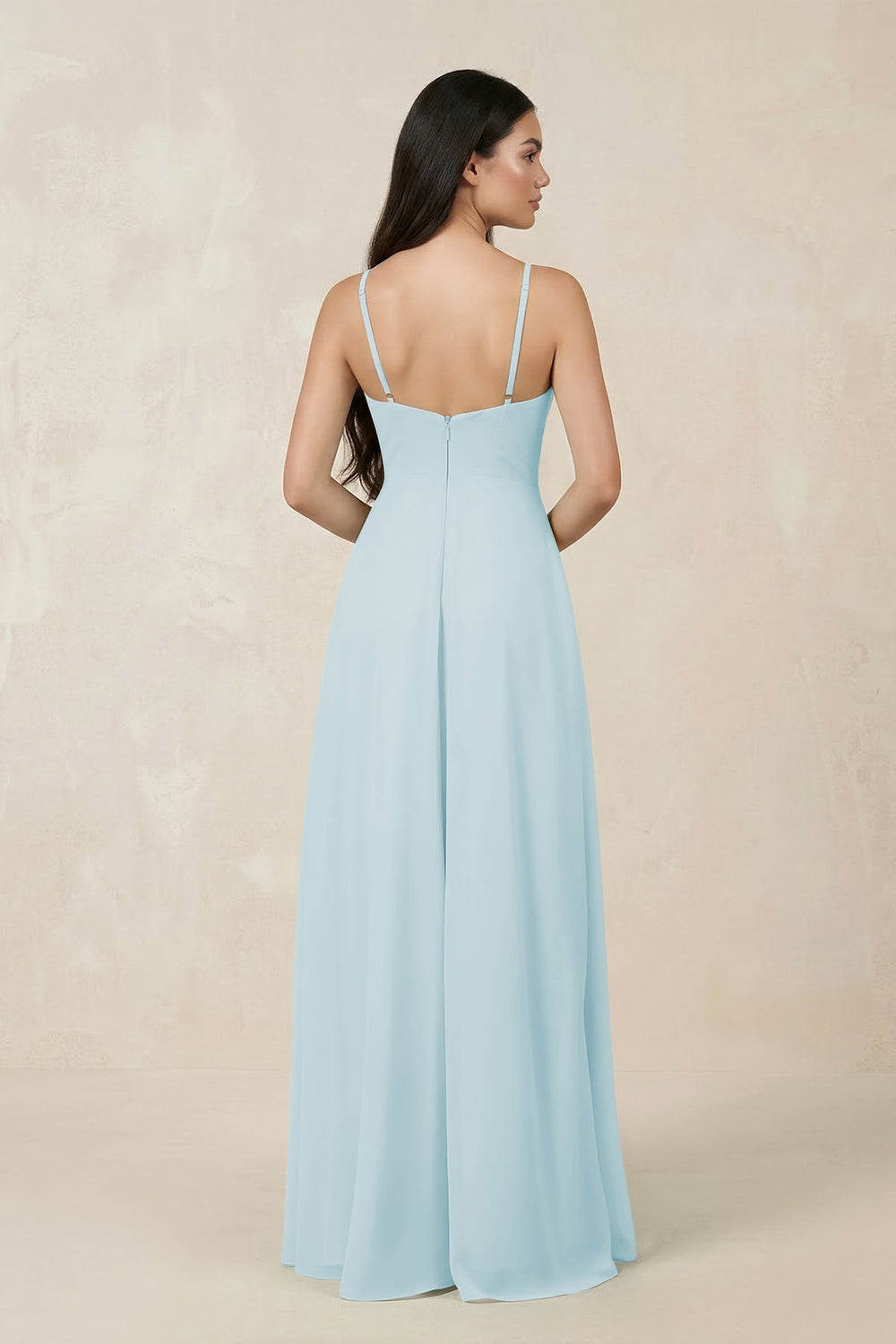 Halter Chiffon A - Line Bridesmaid Dress With Slit in Sky Blue - SHE IS ME Bridesmaid Dresses