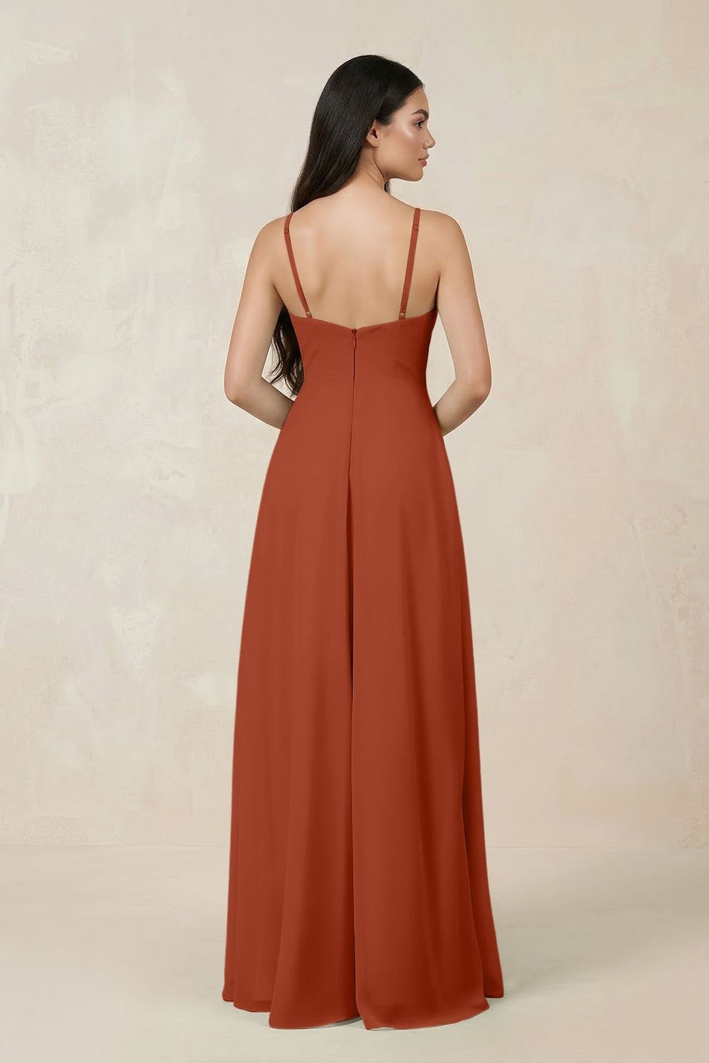 Halter Chiffon A - Line Bridesmaid Dress With Slit in Spice - SHE IS ME Bridesmaid Dresses