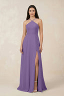 Halter Chiffon A - Line Bridesmaid Dress With Slit in Tahiti - SHE IS ME Bridesmaid Dresses