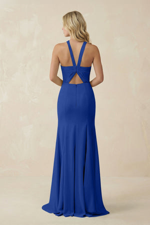 Halter Chiffon Mermaid Ruched Bridesmaid Dress in Royal Blue - SHE IS ME Bridesmaid Dresses