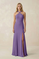 Halter Chiffon Mermaid Ruched Bridesmaid Dress in Tahiti - SHE IS ME Bridesmaid Dresses