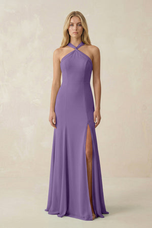 Halter Chiffon Mermaid Ruched Bridesmaid Dress in Tahiti - SHE IS ME Bridesmaid Dresses