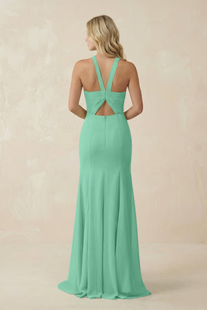 Halter Chiffon Mermaid Ruched Bridesmaid Dress in Turquoise - SHE IS ME Bridesmaid Dresses