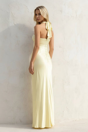 Halter Cutout Maxi Dress in Yellow - SHE IS ME