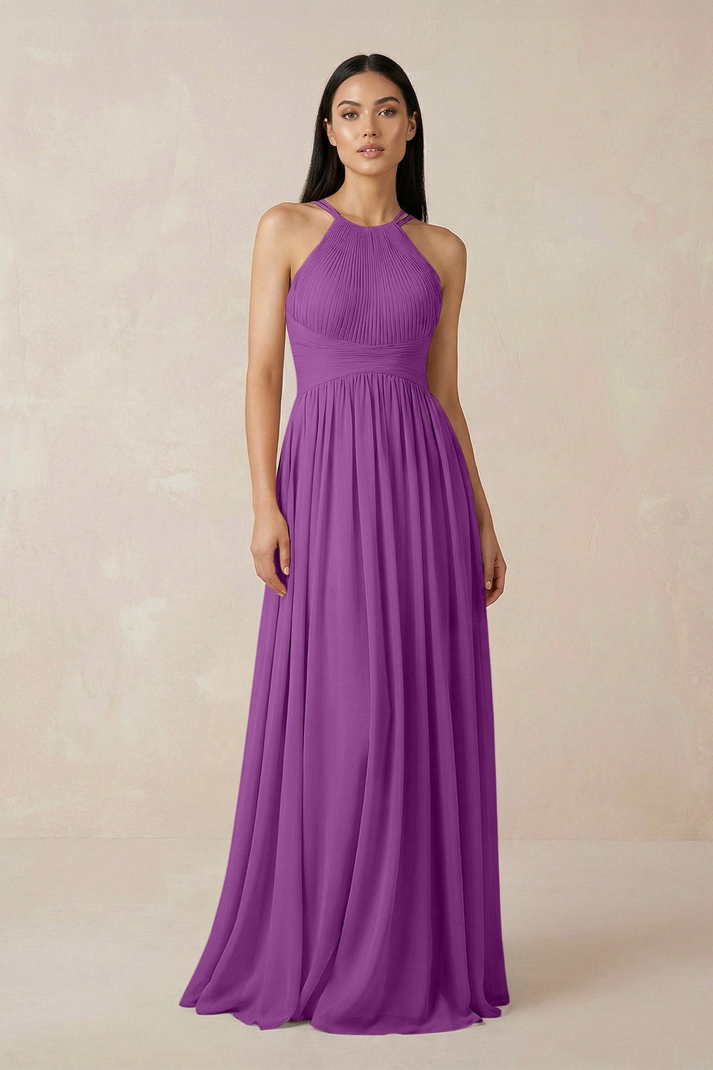Halter Neck A - Line Chiffon Bridesmaid Dress in Amethyst - SHE IS ME Bridesmaid Dresses