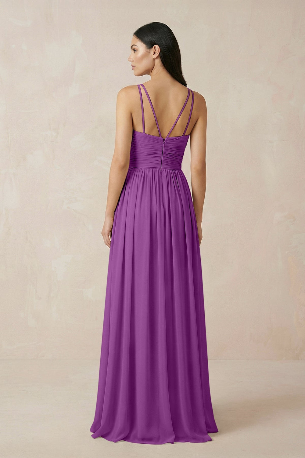 Halter Neck A - Line Chiffon Bridesmaid Dress in Amethyst - SHE IS ME Bridesmaid Dresses