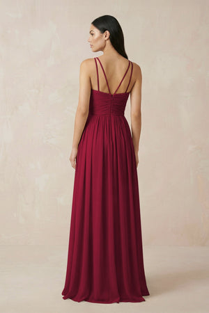 Halter Neck A - Line Chiffon Bridesmaid Dress in Berry - SHE IS ME Bridesmaid Dresses