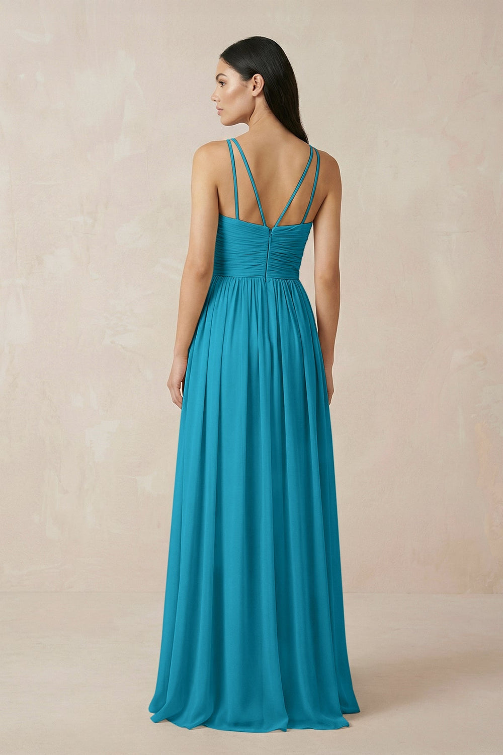 Halter Neck A - Line Chiffon Bridesmaid Dress in Blue Jay - SHE IS ME Bridesmaid Dresses