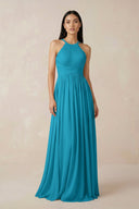 Halter Neck A - Line Chiffon Bridesmaid Dress in Blue Jay - SHE IS ME Bridesmaid Dresses