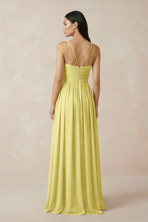 Halter Neck A - Line Chiffon Bridesmaid Dress in Buttercup - SHE IS ME Bridesmaid Dresses