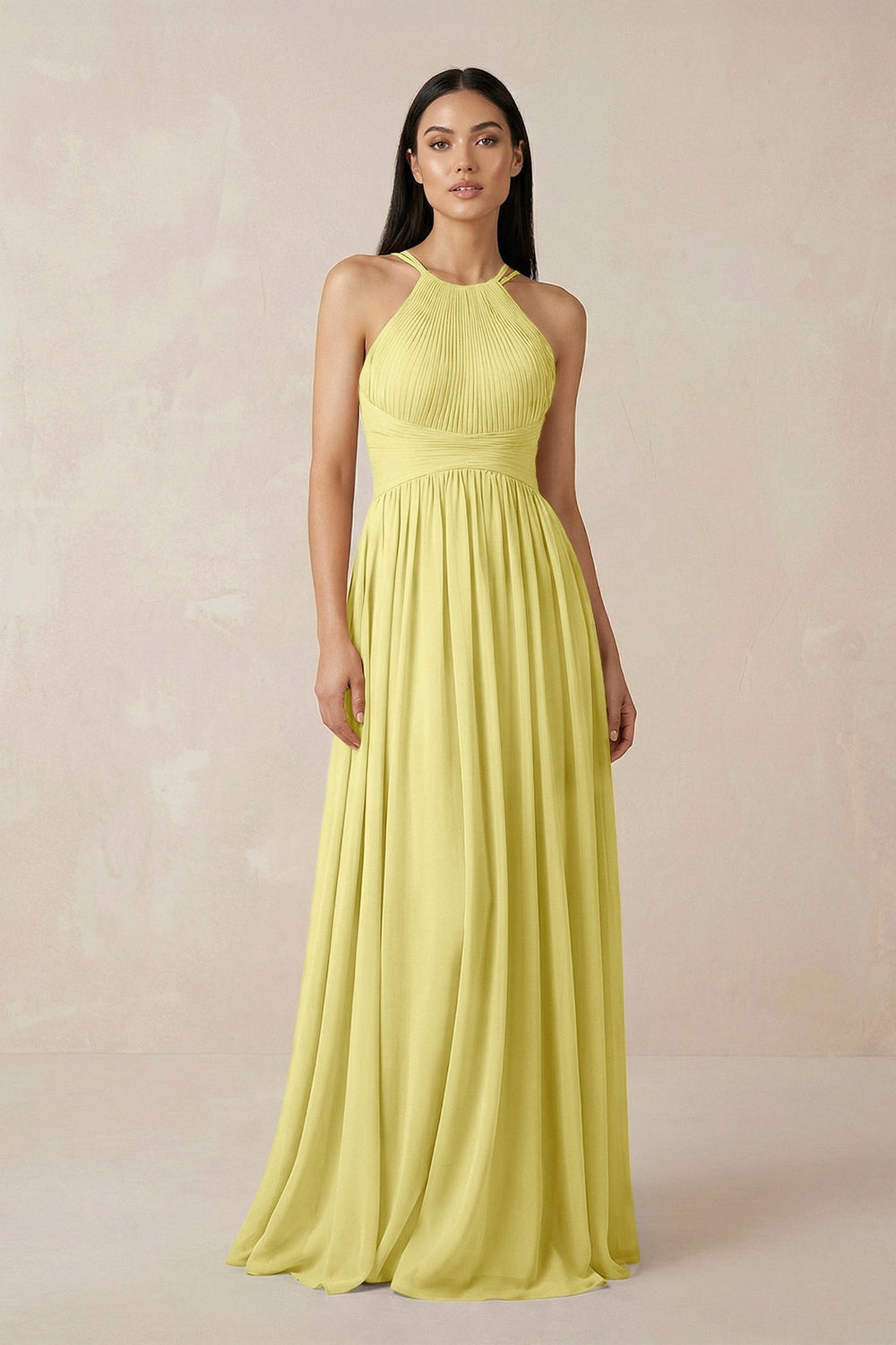 Halter Neck A - Line Chiffon Bridesmaid Dress in Buttercup - SHE IS ME Bridesmaid Dresses