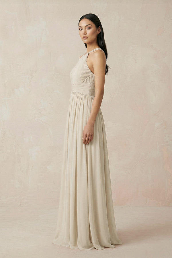 Halter Neck A-Line Chiffon Bridesmaid Dress in Champagne - SHE IS ME BRIDESMAID DRESSES