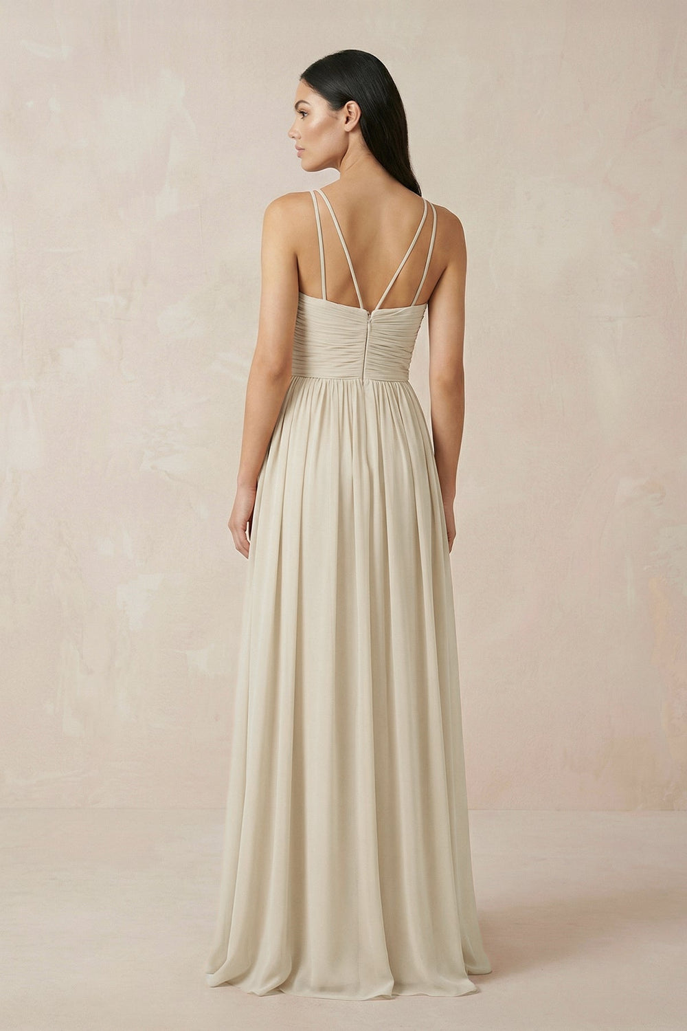 Halter Neck A-Line Chiffon Bridesmaid Dress in Champagne - SHE IS ME BRIDESMAID DRESSES