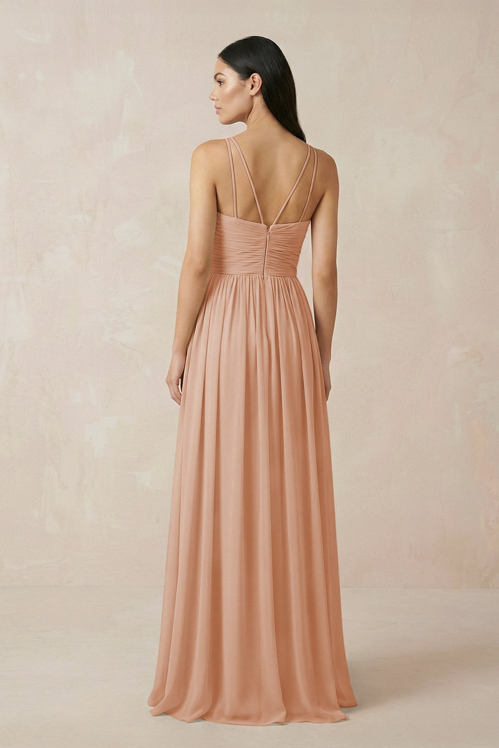 Halter Neck A - Line Chiffon Bridesmaid Dress in Champagne Rose - SHE IS ME Bridesmaid Dresses
