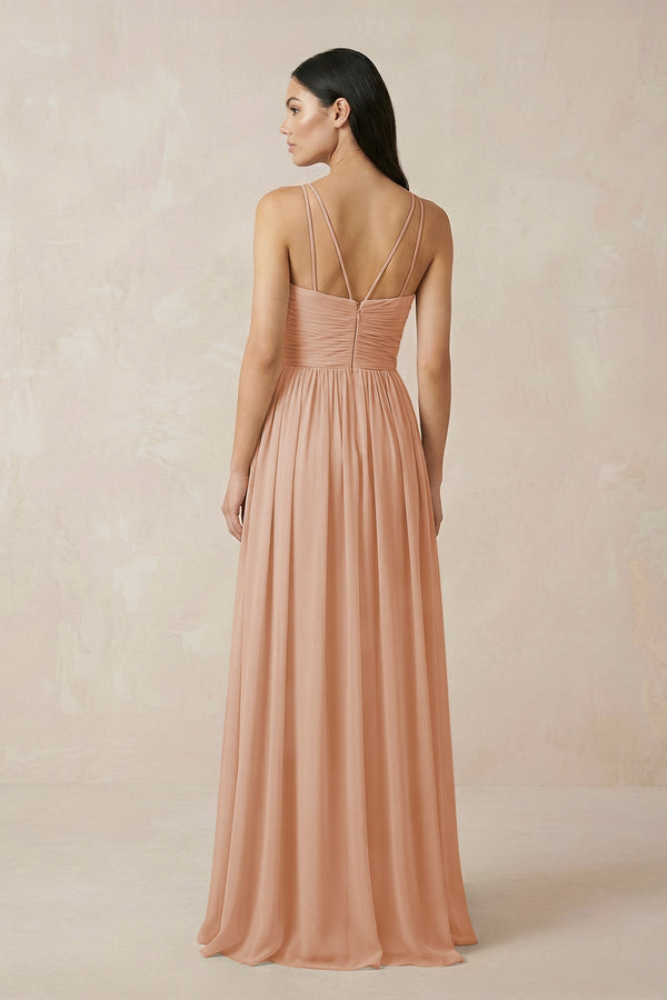 Halter Neck A - Line Chiffon Bridesmaid Dress in Champagne Rose - SHE IS ME Bridesmaid Dresses