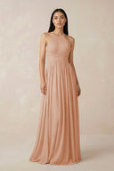 Halter Neck A - Line Chiffon Bridesmaid Dress in Champagne Rose - SHE IS ME Bridesmaid Dresses
