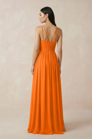 Halter Neck A - Line Chiffon Bridesmaid Dress in Cinnamon - SHE IS ME Bridesmaid Dresses