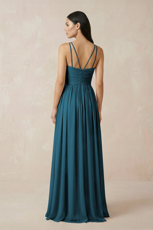 Halter Neck A - Line Chiffon Bridesmaid Dress in Dark Teal - SHE IS ME Bridesmaid Dresses
