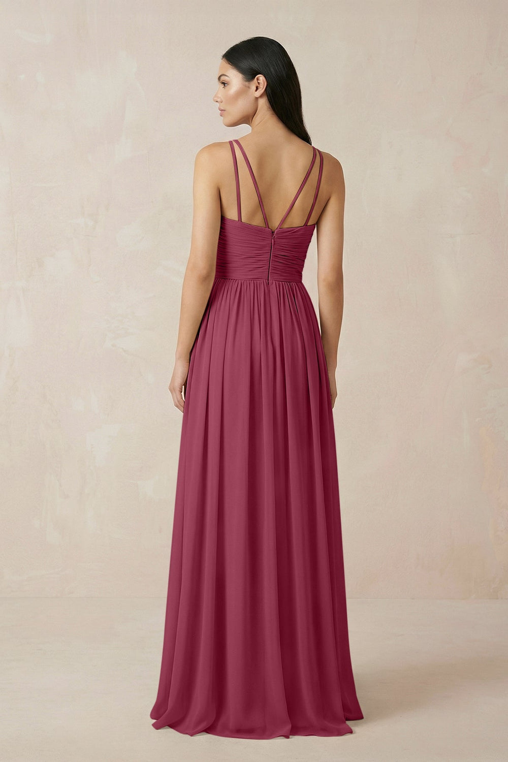 Halter Neck A - Line Chiffon Bridesmaid Dress in Desert Rose - SHE IS ME Bridesmaid Dresses