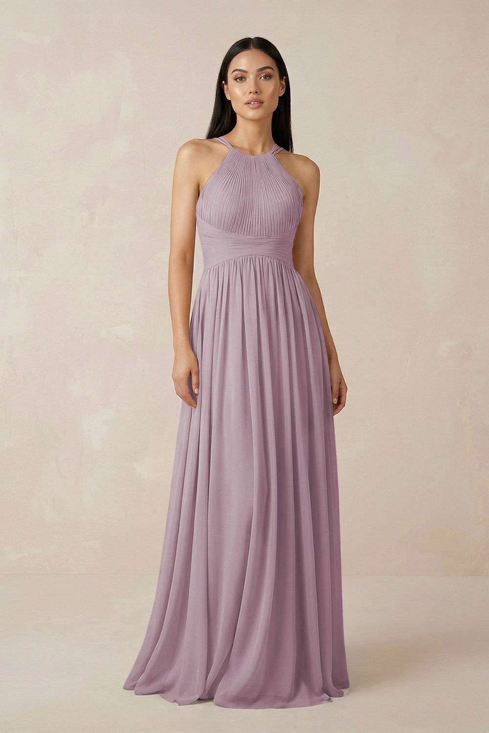Halter Neck A - Line Chiffon Bridesmaid Dress in Dusk - SHE IS ME Bridesmaid Dresses