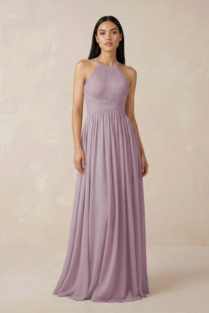 Halter Neck A - Line Chiffon Bridesmaid Dress in Dusk - SHE IS ME Bridesmaid Dresses