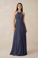 Halter Neck A - Line Chiffon Bridesmaid Dress in Dusk Blue - SHE IS ME Bridesmaid Dresses